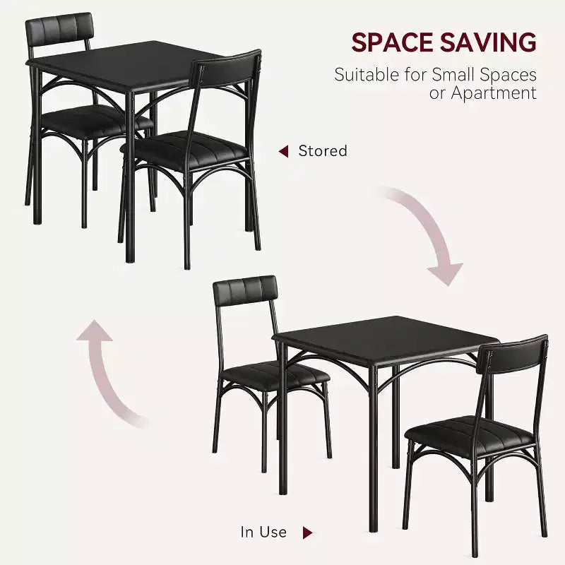 Set da pranzo quadrato rustico moderno, tavolo L 29,2' x P 30,1' A, sedie 33,7' 18,4' 17', 2 persone, metallo e MDF, facile da montare, salvaspazio