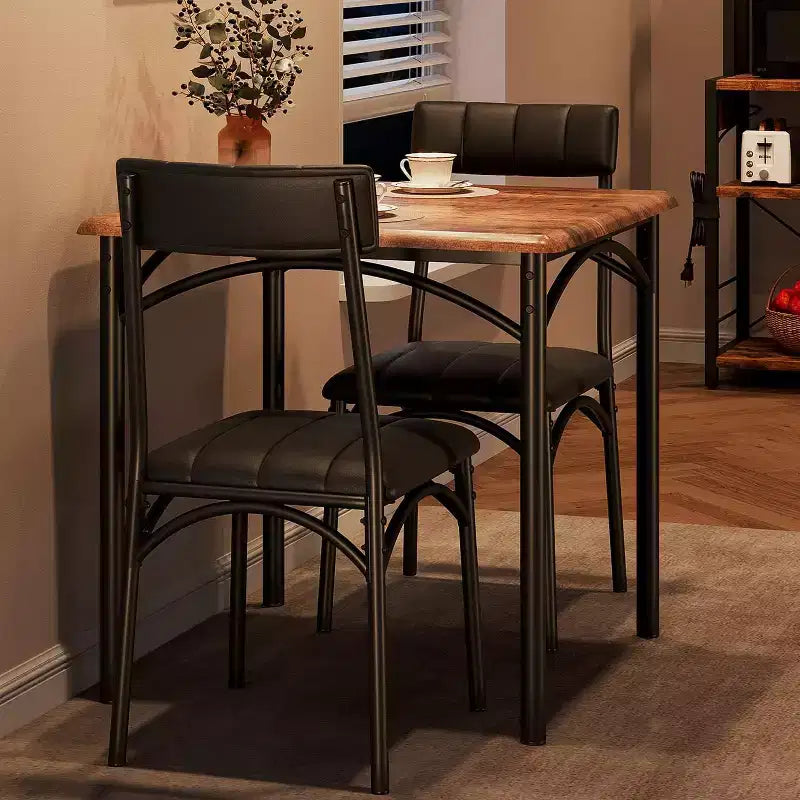 Set da pranzo quadrato rustico moderno, tavolo L 29,2' x P 30,1' A, sedie 33,7' 18,4' 17', 2 persone, metallo e MDF, facile da montare, salvaspazio