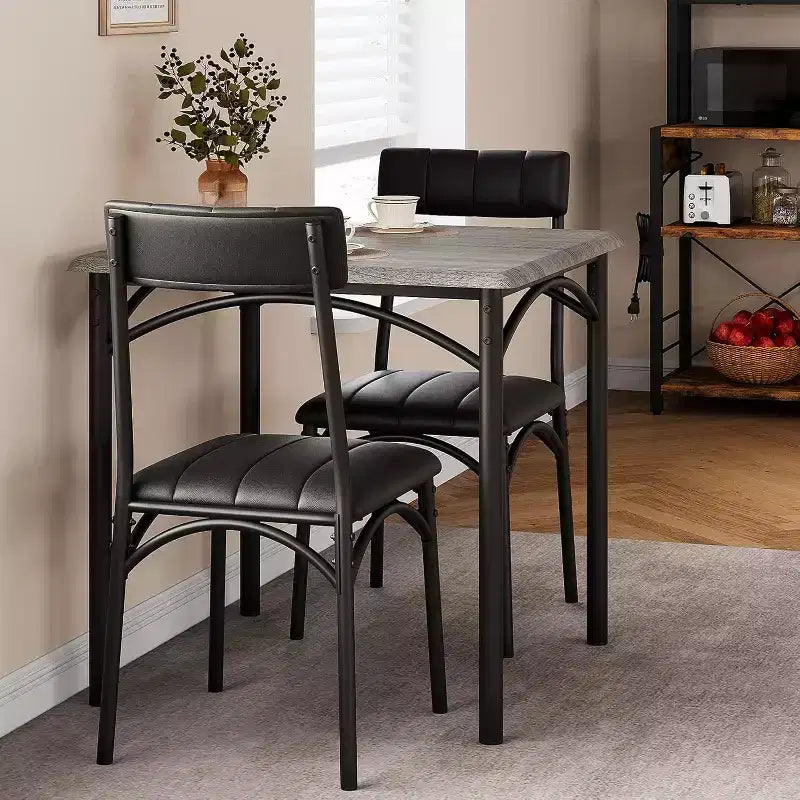 Set da pranzo quadrato rustico moderno, tavolo L 29,2' x P 30,1' A, sedie 33,7' 18,4' 17', 2 persone, metallo e MDF, facile da montare, salvaspazio