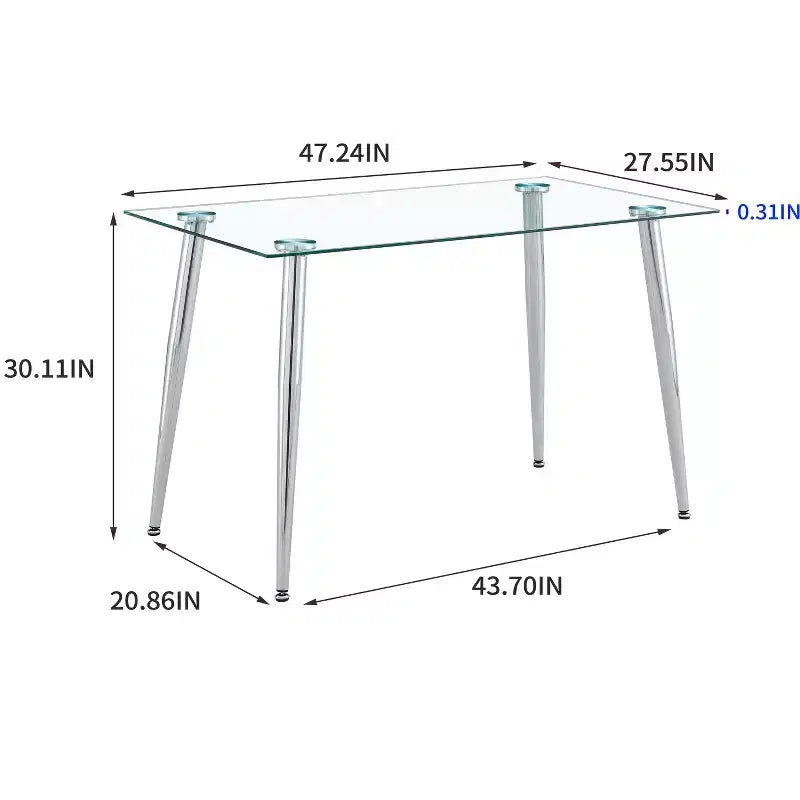 Tavolo da Pranzo per Piccoli Spazi, Tavolo da Pranzo Rettangolare Contemporaneo in Vetro Temperato con Gambe in Metallo per 4 Persone