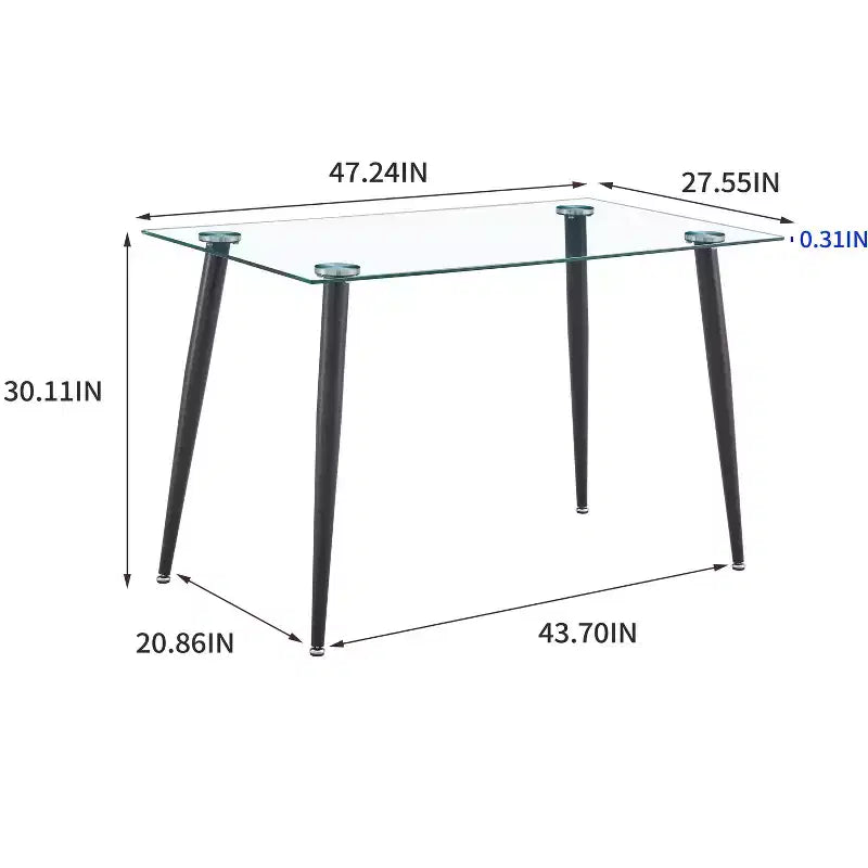 Tavolo da Pranzo per Piccoli Spazi, Tavolo da Pranzo Rettangolare Contemporaneo in Vetro Temperato con Gambe in Metallo per 4 Persone