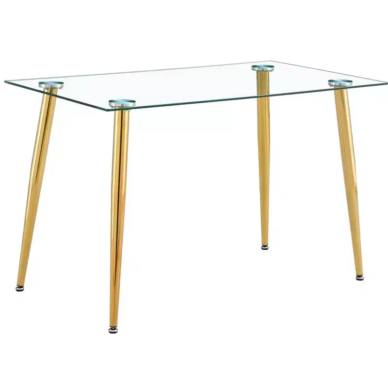 Tavolo da Pranzo per Piccoli Spazi, Tavolo da Pranzo Rettangolare Contemporaneo in Vetro Temperato con Gambe in Metallo per 4 Persone