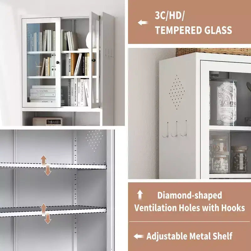 Armadio dispensa da cucina autoportante da 61", mobile contenitore regolabile con 4 ripiani, credenza in metallo resistente per sala da pranzo/soggiorno