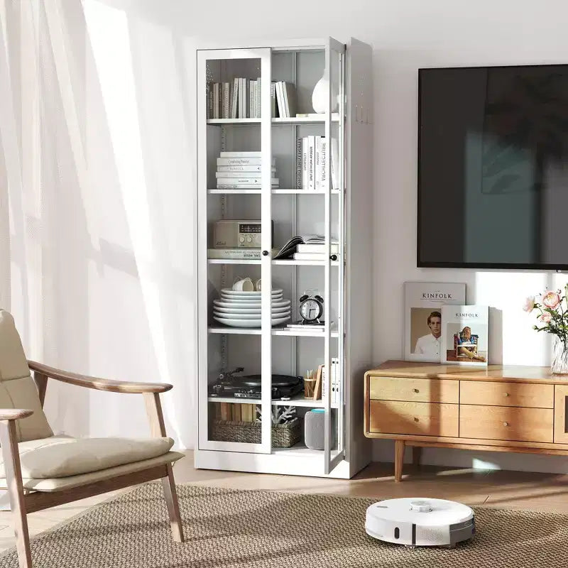 Armadio dispensa da cucina autoportante da 61", mobile contenitore regolabile con 4 ripiani, credenza in metallo resistente per sala da pranzo/soggiorno