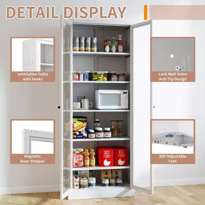 Armadio dispensa da cucina autoportante da 61", mobile contenitore regolabile con 4 ripiani, credenza in metallo resistente per sala da pranzo/soggiorno