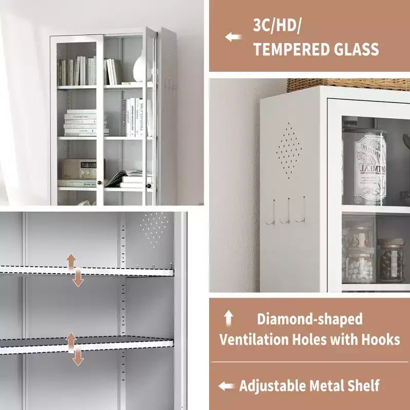 Armadio dispensa da cucina autoportante da 61", mobile contenitore regolabile con 4 ripiani, credenza in metallo resistente per sala da pranzo/soggiorno