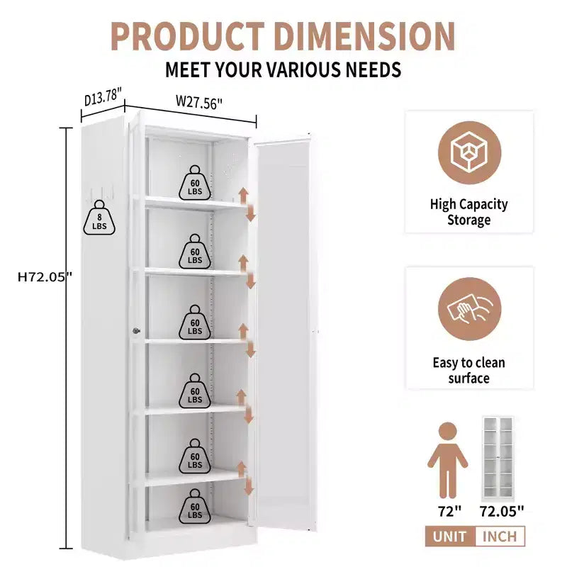 Armadio dispensa da cucina autoportante da 61", mobile contenitore regolabile con 4 ripiani, credenza in metallo resistente per sala da pranzo/soggiorno