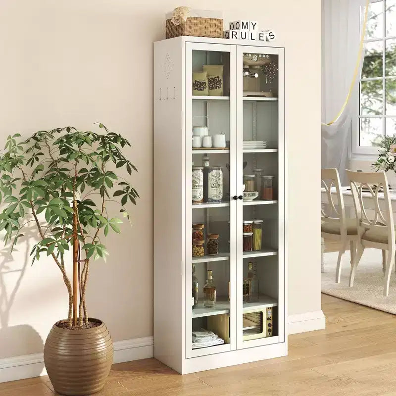 Armadio dispensa da cucina autoportante da 61", mobile contenitore regolabile con 4 ripiani, credenza in metallo resistente per sala da pranzo/soggiorno