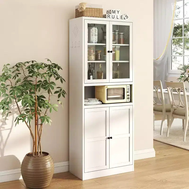 Armadio dispensa da cucina autoportante da 61", mobile contenitore regolabile con 4 ripiani, credenza in metallo resistente per sala da pranzo/soggiorno
