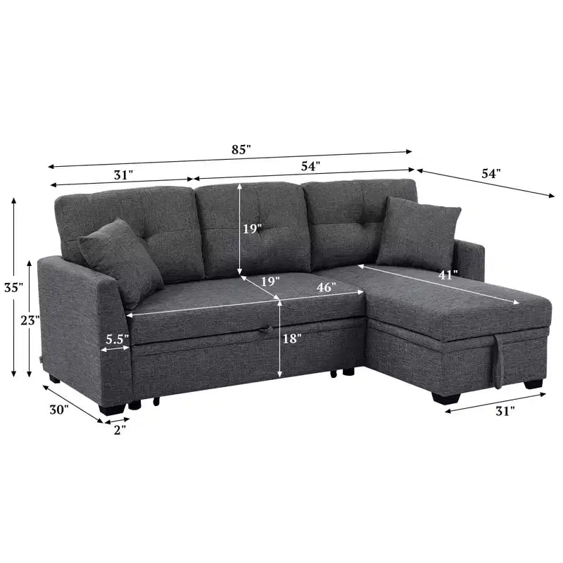 MooxvMoo 86 Moderno Divano Letto Angolare con Chaise Reversibile, Divano Letto a L Trasformabile a 3 Posti, Divano Estraibile in Tessuto Simil Lino, Grigio