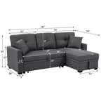 MooxvMoo 86 Moderno Divano Letto Angolare con Chaise Reversibile, Divano Letto a L Trasformabile a 3 Posti, Divano Estraibile in Tessuto Simil Lino, Grigio