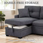 MooxvMoo 86 Moderno Divano Letto Angolare con Chaise Reversibile, Divano Letto a L Trasformabile a 3 Posti, Divano Estraibile in Tessuto Simil Lino, Grigio