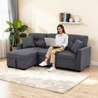 MooxvMoo 86 Moderno Divano Letto Angolare con Chaise Reversibile, Divano Letto a L Trasformabile a 3 Posti, Divano Estraibile in Tessuto Simil Lino, Grigio