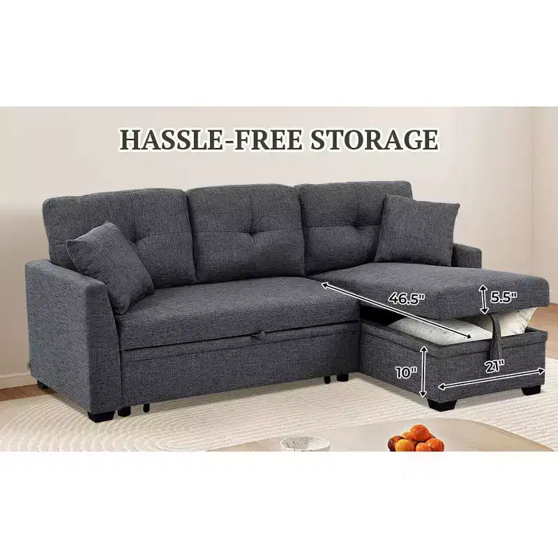 MooxvMoo 86 Moderno Divano Letto Angolare con Chaise Reversibile, Divano Letto a L Trasformabile a 3 Posti, Divano Estraibile in Tessuto Simil Lino, Grigio