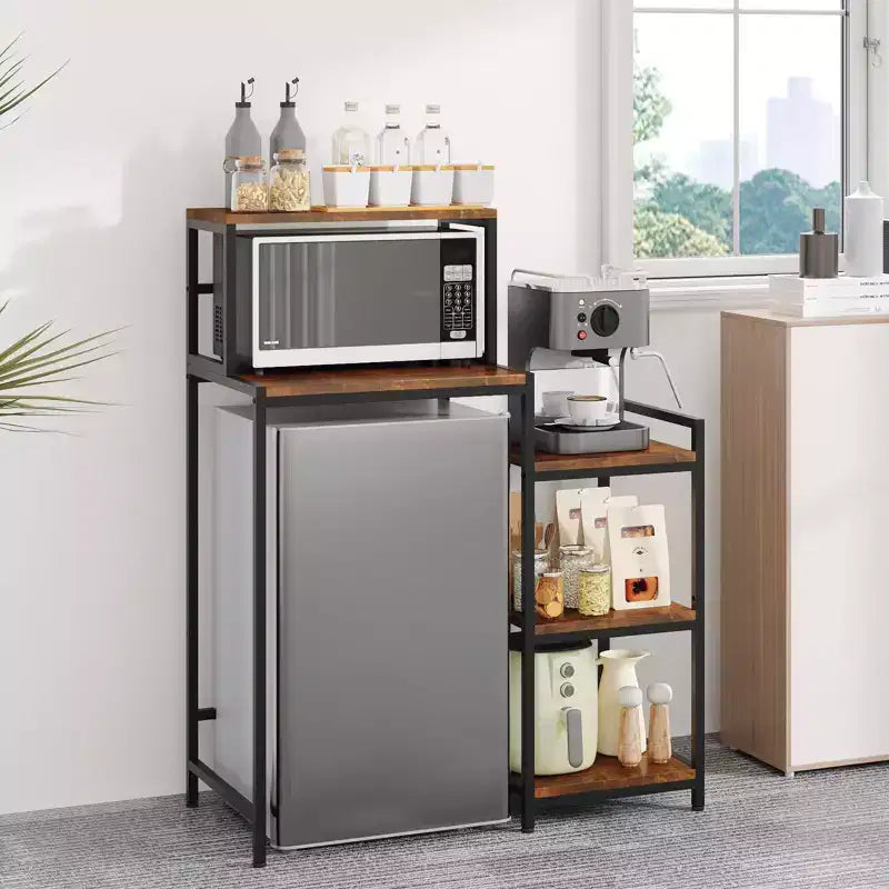 Supporto per mini-frigo con ripiano portaoggetti, stand per microonde a 5 livelli e organizer per angolo caffè con ripiani regolabili per dormitorio, appartamento, ufficio