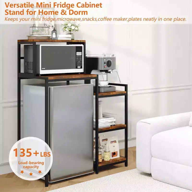 Supporto per mini-frigo con ripiano portaoggetti, stand per microonde a 5 livelli e organizer per angolo caffè con ripiani regolabili per dormitorio, appartamento, ufficio