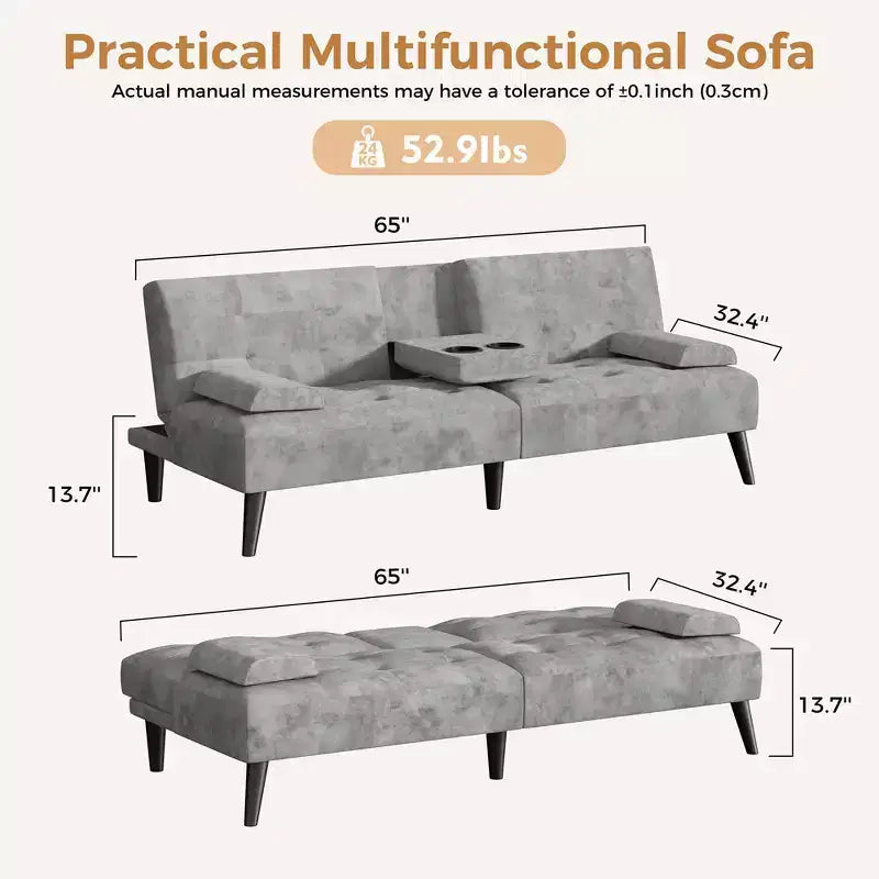 Divano letto futon convertibile Celebalcony, divano reclinabile piccolo, divano letto regolabile 64 per soggiorno, bracciolo rimovibile