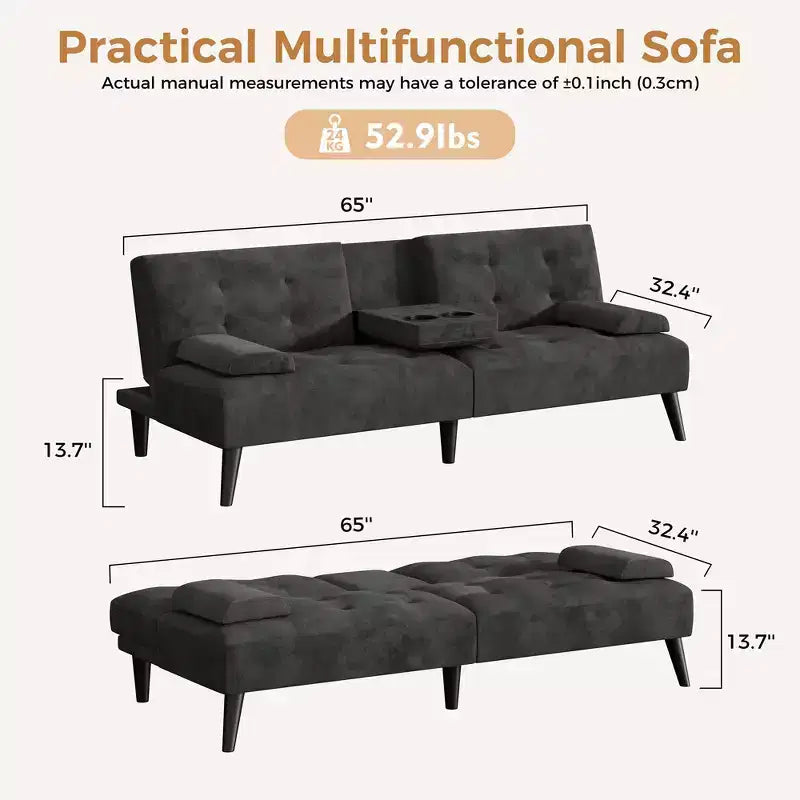 Divano letto futon convertibile Celebalcony, divano reclinabile piccolo, divano letto regolabile 64 per soggiorno, bracciolo rimovibile