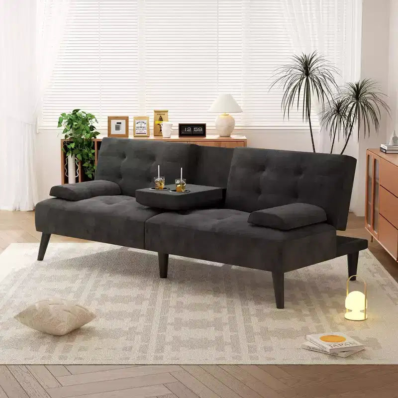 Celebalcony Convertible Futon Sofa Bed Couch, Small Sofa Couch Recliner, 64 Adjustable Sleeper Sofa Bed for Living Room, Removable Armrest