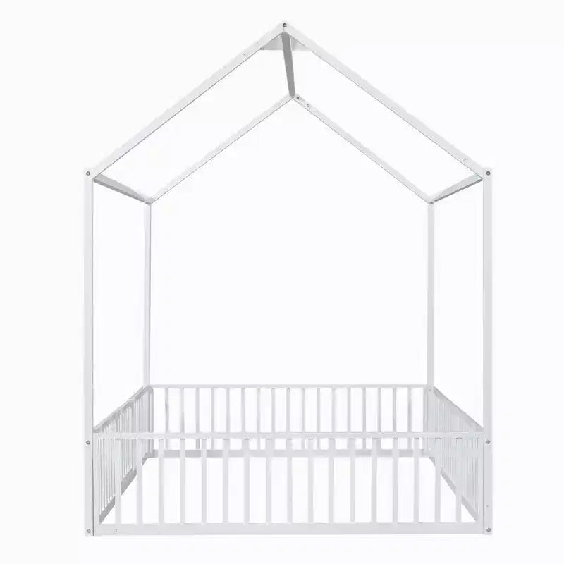 Luxystar Letto a Capanna in Metallo con Recinzione e Porta per la Cameretta dei Bambini, Bianco