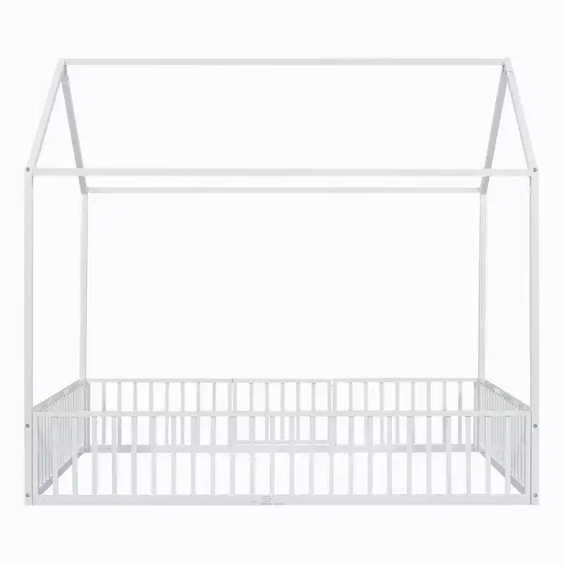 Luxystar Letto a Capanna in Metallo con Recinzione e Porta per la Cameretta dei Bambini, Bianco