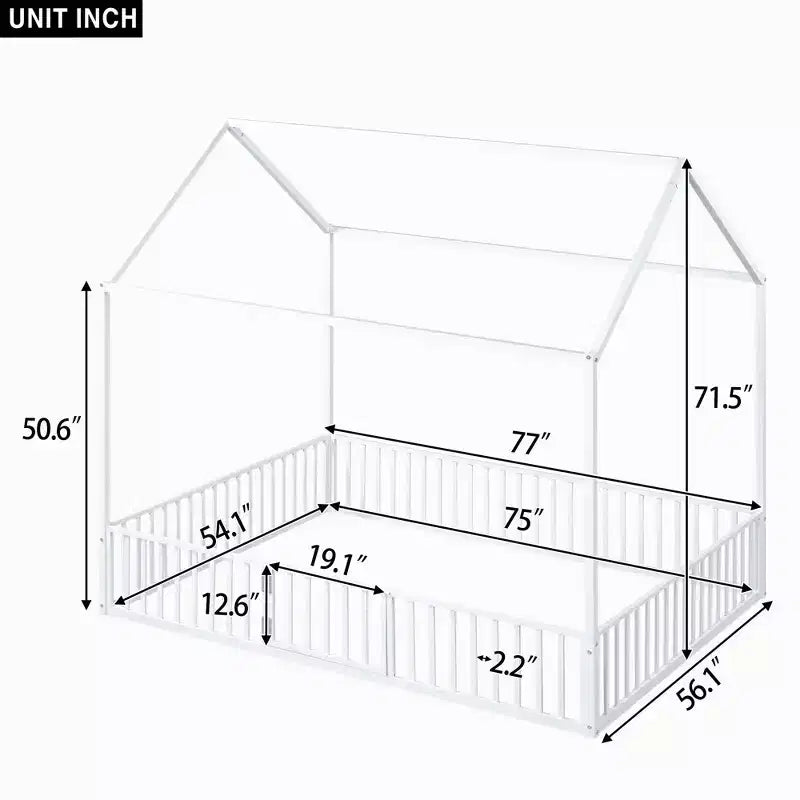 Luxystar Letto a Capanna in Metallo con Recinzione e Porta per la Cameretta dei Bambini, Bianco