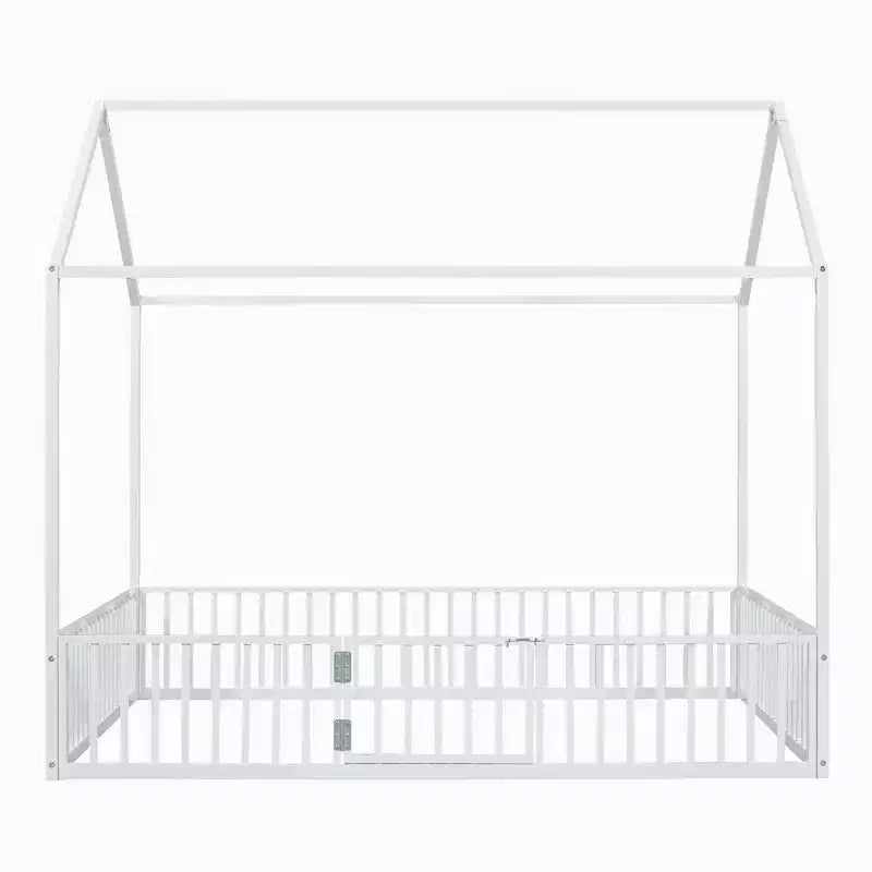 Luxystar Letto a Capanna in Metallo con Recinzione e Porta per la Cameretta dei Bambini, Bianco