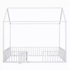 Luxystar Letto a Capanna in Metallo con Recinzione e Porta per la Cameretta dei Bambini, Bianco