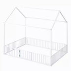 Luxystar Letto a Capanna in Metallo con Recinzione e Porta per la Cameretta dei Bambini, Bianco