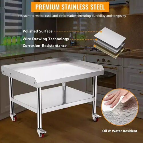 Tavolo da preparazione 24X28 per griglia, tavolo da lavoro in acciaio inossidabile resistente da 450 kg con ripiano inferiore da 100 kg, ideale per cucine commerciali, hotel e case