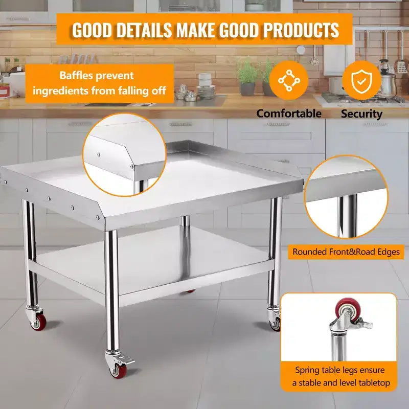 Tavolo da preparazione 24X28 per griglia, tavolo da lavoro in acciaio inossidabile resistente da 450 kg con ripiano inferiore da 100 kg, ideale per cucine commerciali, hotel e case