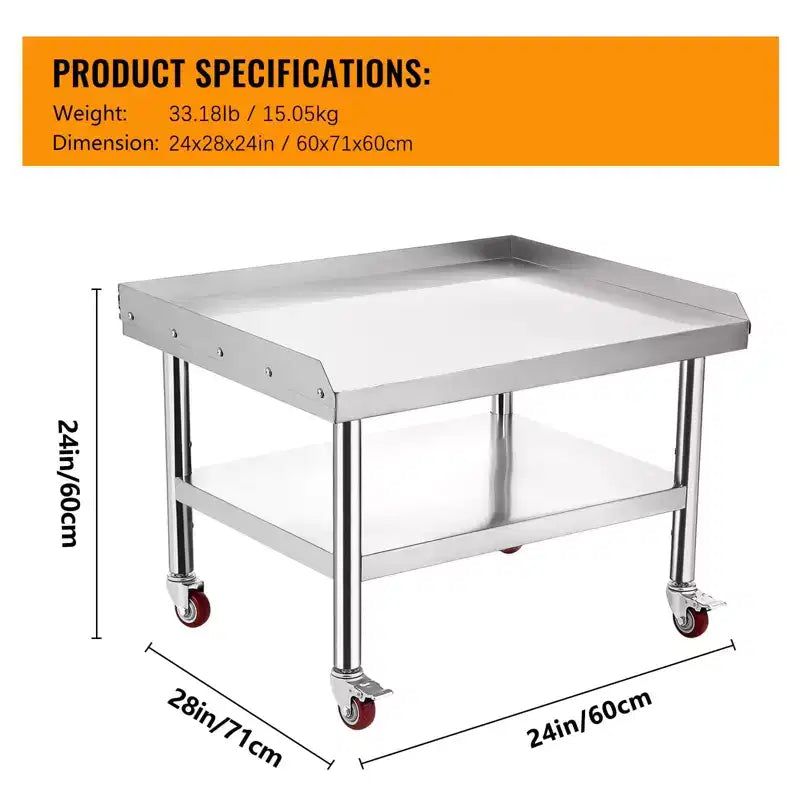 Tavolo da preparazione 24X28 per griglia, tavolo da lavoro in acciaio inossidabile resistente da 450 kg con ripiano inferiore da 100 kg, ideale per cucine commerciali, hotel e case