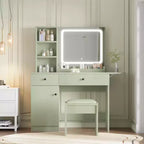 Toeletta Trucco con Specchio e Luci, Set Tavolo da Trucco con Cassetto e Presa di Corrente, Sedia Contenitore e 3 Ripiani, Camera da Letto
