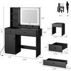 Toeletta Trucco con Specchio e Luci, Set Tavolo da Trucco con Cassetto e Presa di Corrente, Sedia Contenitore e 3 Ripiani, Camera da Letto