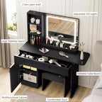 Toeletta Trucco con Specchio e Luci, Set Tavolo da Trucco con Cassetto e Presa di Corrente, Sedia Contenitore e 3 Ripiani, Camera da Letto