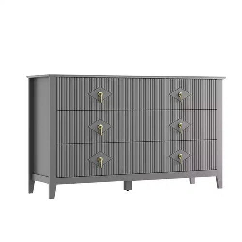54 Wide 6-Drawer Dresser, Modern Chest with Metal Handles for Bedroom Storage, Gray