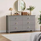 Comò a 6 cassetti da 54 pollici di larghezza, cassettiera moderna con maniglie in metallo per la camera da letto, grigio