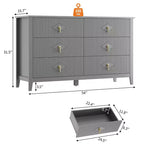 Comò a 6 cassetti da 54 pollici di larghezza, cassettiera moderna con maniglie in metallo per la camera da letto, grigio