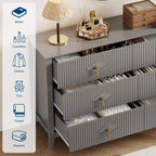 Comò a 6 cassetti da 54 pollici di larghezza, cassettiera moderna con maniglie in metallo per la camera da letto, grigio