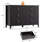 Cassettiera a 6 cassetti da 122 cm di larghezza, comò moderno con maniglie in metallo per la camera da letto, nero