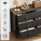 Cassettiera a 6 cassetti da 122 cm di larghezza, comò moderno con maniglie in metallo per la camera da letto, nero