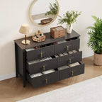 Cassettiera a 6 cassetti da 122 cm di larghezza, comò moderno con maniglie in metallo per la camera da letto, nero