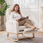 Moderna Sedia a Dondolo per Asilo Nido, Poltrona Relax Imbottita in Corduroy con Poggiapiedi Regolabile e Tasca Laterale per Soggiorno, Camera da Letto, Sala Allattamento, Beige