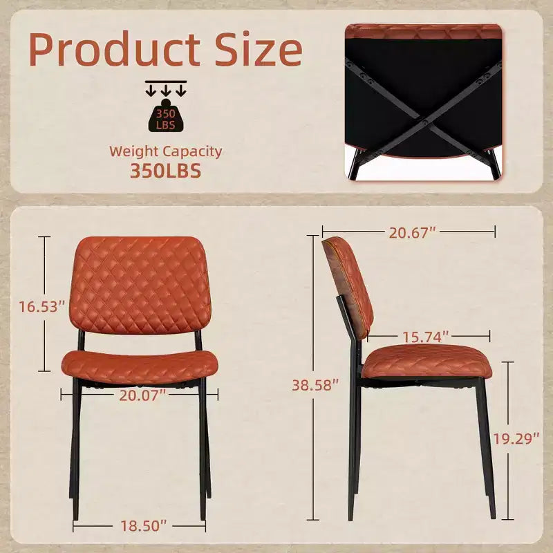 TYBOATLE Sedie da Pranzo di Metà Secolo Set da 2, Sedie da Cucina in Pelle PU Trapuntata con Schienale in Legno Curvato, Sedie Laterali Imbottite Industriali