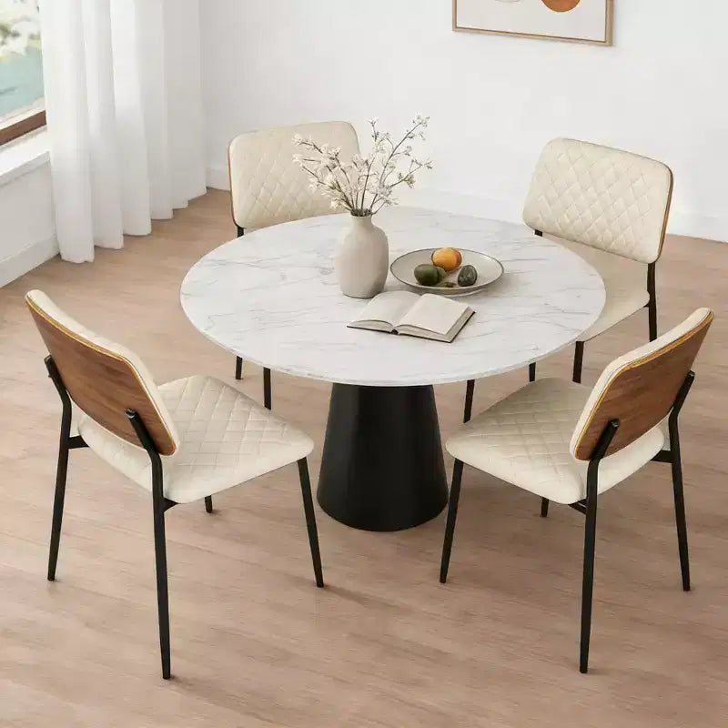 TYBOATLE Sedie da Pranzo di Metà Secolo Set da 2, Sedie da Cucina in Pelle PU Trapuntata con Schienale in Legno Curvato, Sedie Laterali Imbottite Industriali