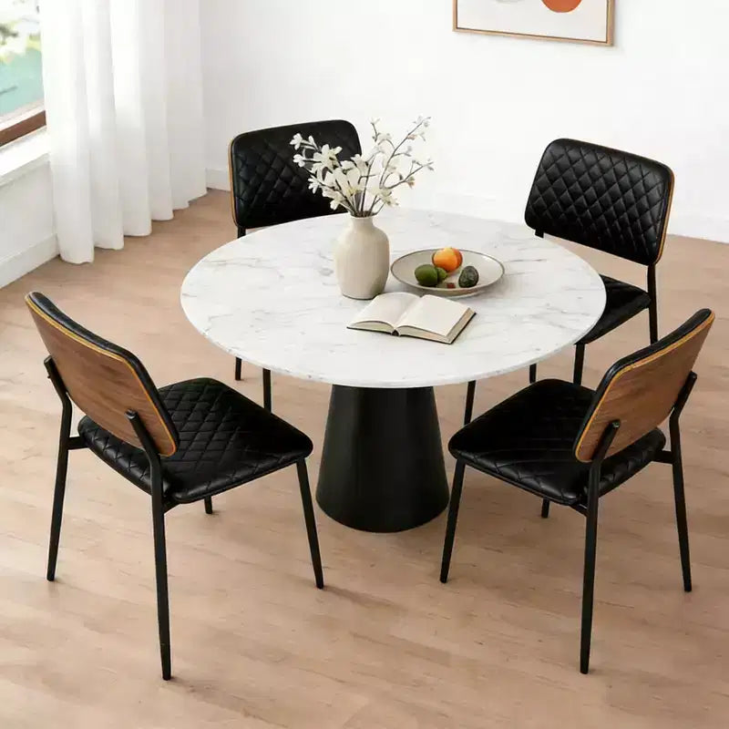 TYBOATLE Sedie da Pranzo di Metà Secolo Set da 2, Sedie da Cucina in Pelle PU Trapuntata con Schienale in Legno Curvato, Sedie Laterali Imbottite Industriali