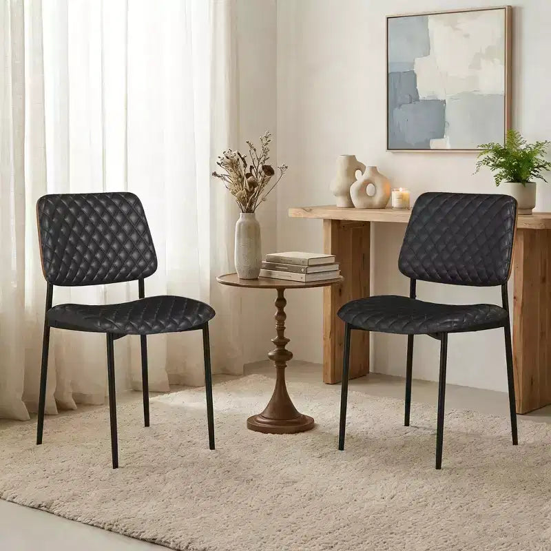 TYBOATLE Sedie da Pranzo di Metà Secolo Set da 2, Sedie da Cucina in Pelle PU Trapuntata con Schienale in Legno Curvato, Sedie Laterali Imbottite Industriali
