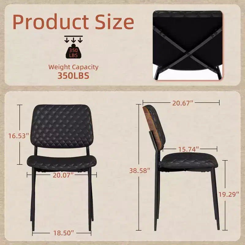 TYBOATLE Sedie da Pranzo di Metà Secolo Set da 2, Sedie da Cucina in Pelle PU Trapuntata con Schienale in Legno Curvato, Sedie Laterali Imbottite Industriali