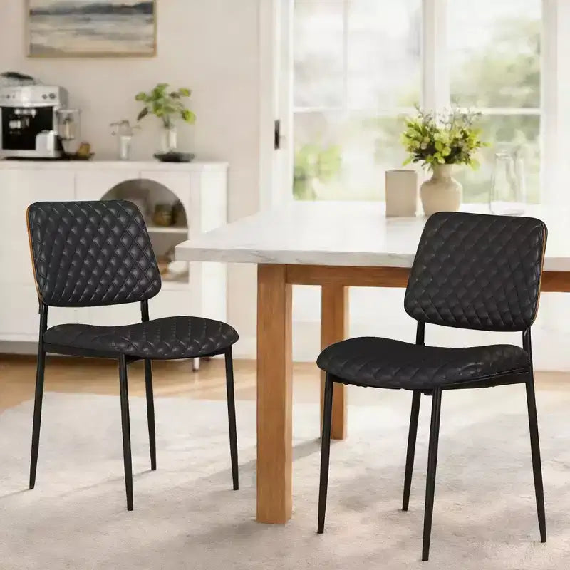 TYBOATLE Mid Century Dining Chairs Set of 2, Quilted PU Leather Kitchen Chairs with Bentwood Back, Industrial Upholstered Side Chairs
