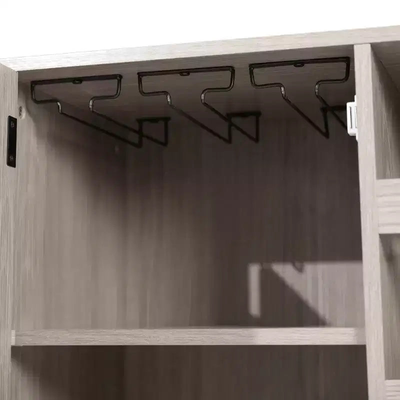Mobile bar e credenza con mobiletto contenitore, supporti per calici sospesi e portabottiglie